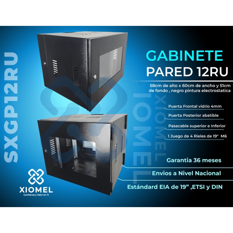 Gabinete de Pared 12RU Abatible | Acero Laminado al Frío | Xiomel