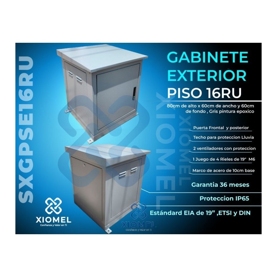 Gabinete de Piso para Exterior IP65  16RU Acero Laminado Epoxica Gris