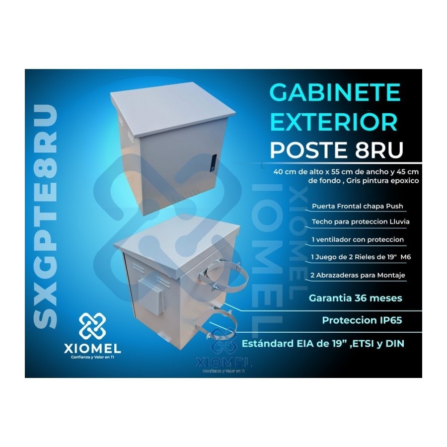 Gabinete de Poste  Exterior IP65  8RU Acero Laminado Gris Epoxico