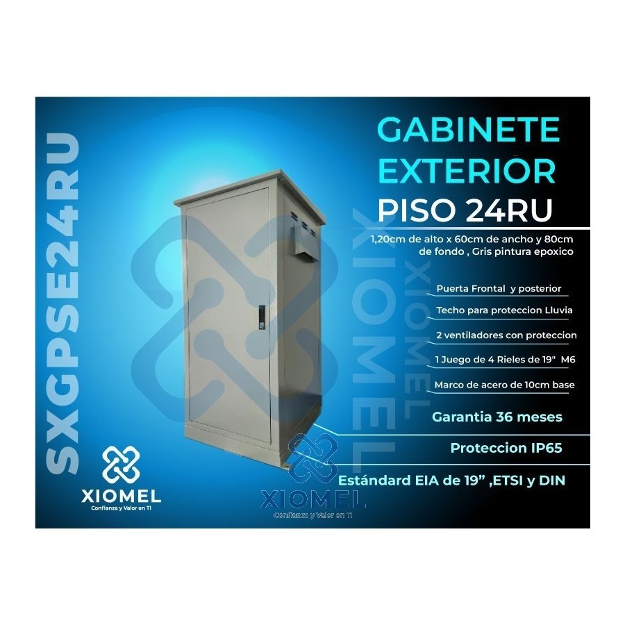 Gabinete de Piso para Exterior IP65  24RU Acero Laminado Epoxica Gris