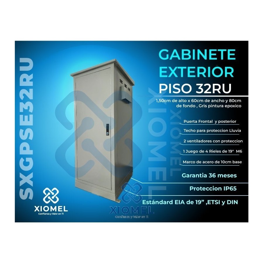 Gabinete de Piso para Exterior IP65  32RU Acero Laminado Epoxica Gris