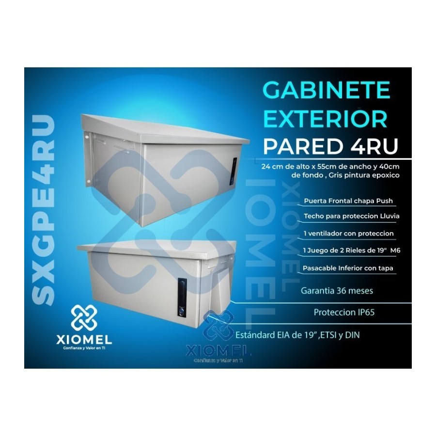 Gabinete de Pared 4RU IP65  para Exterior Acero Laminado Gris Epoxico